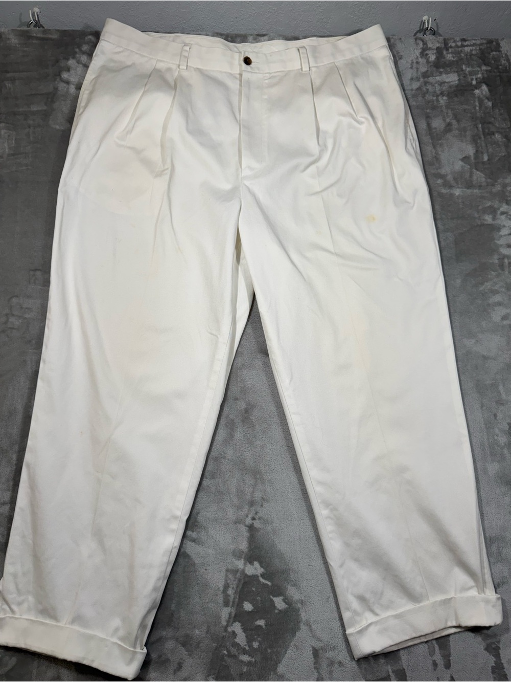 Brooks Brothers Pants Mens 40x29 White Chino Pleated Elliot Advantage Cuffed